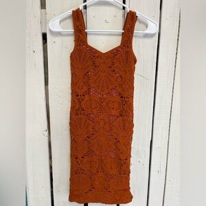 Free People FP Intimately Bodycon Scallop Shell Dress Orange Pink XS